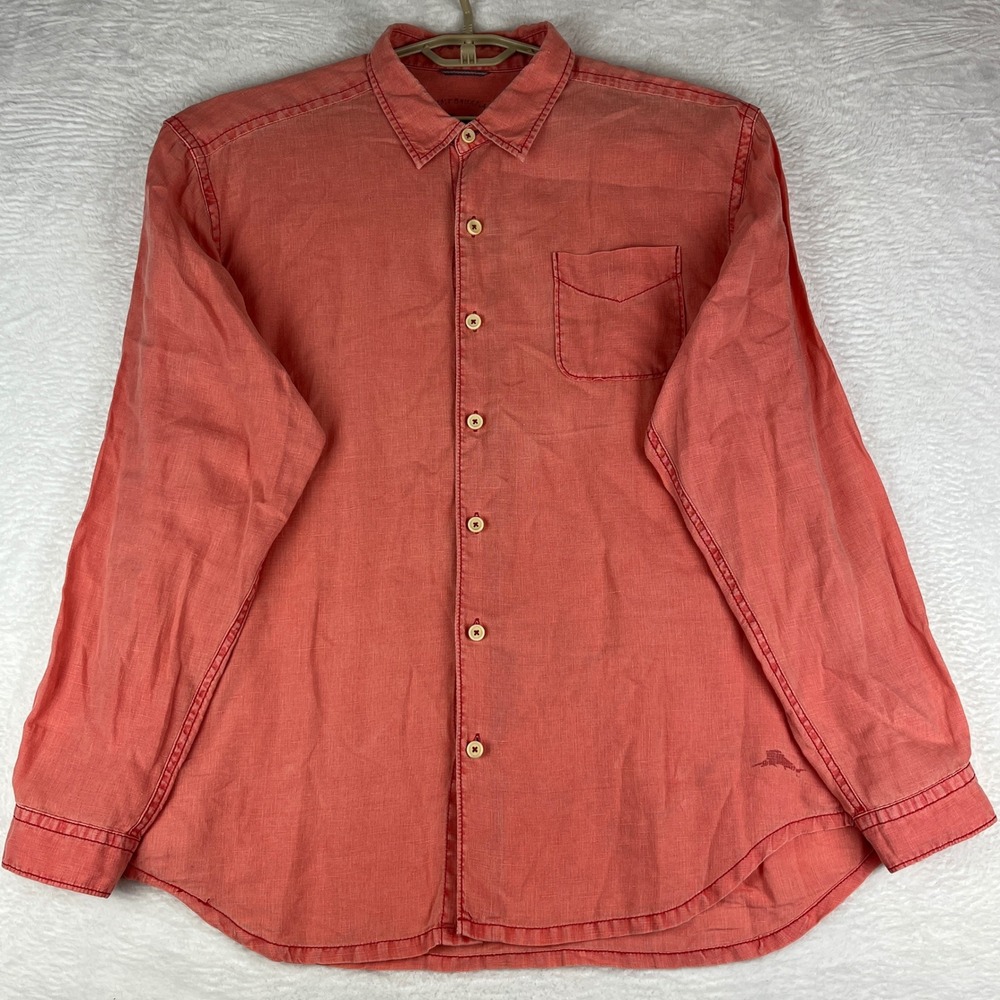 Tommy Bahama Button Down Shirt Mens XL (XL/TG) Relax 100% Linen Coral Orange